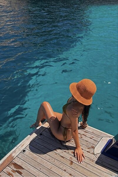 keisy Χειροποίητο πλεκτό ψάθινο καπέλο bucket premium σε μαύρο χρώμα (πορτοκαλί)