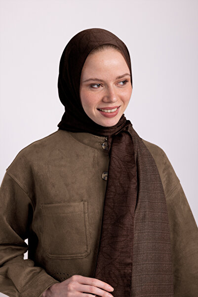 Ayshara Σάλι Şebnem Hattı Με μονογραμματικό σχέδιο Διπλής όψης - Καφέ Κακάο