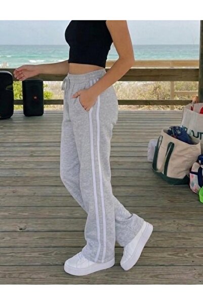 EDVESS Γκρι παντελόνι φόρμας με λεπτομέρεια ρίγας, νέο στυλ