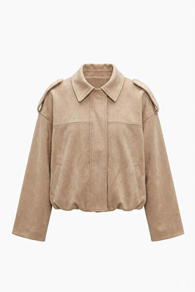 Jaglion Γυναικείο μπουφάν ZR Bomber Beige Suede Oversize