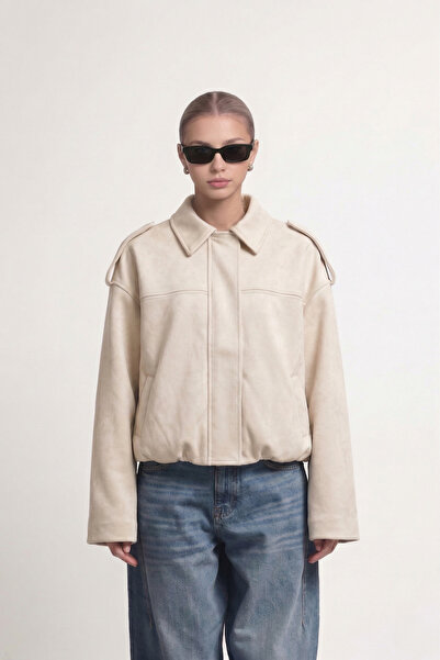 Jaglion Γυναικείο μπουφάν Bomber Ecru Suede Oversize της ZR