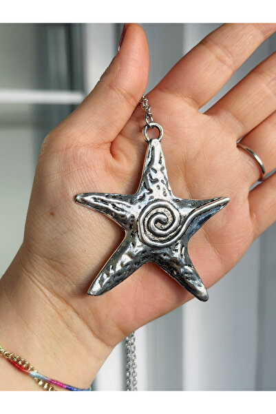 WhimsyWhite Spiral Starfish Steel Necklace – Bohemian Coastal Style Star Neck...