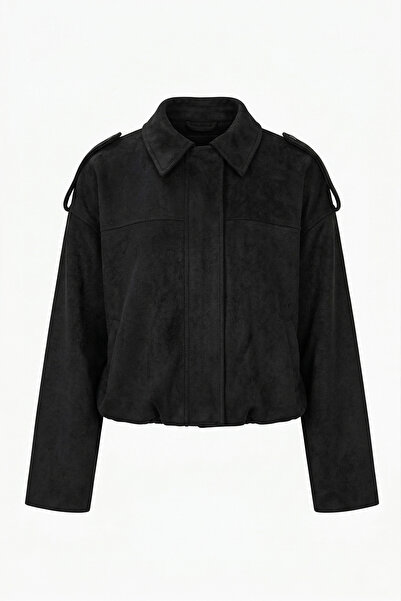 Jaglion Γυναικείο μπουφάν ZR Bomber Μαύρο Suede Oversize