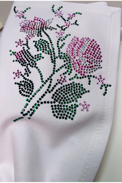 desicap Vintage Gül Desenli Kristal Taşlı Beyaz 6 lı peçete seti34x34 özelgün...