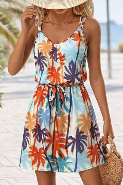 Butik فستان نسائي قصير من قماش السوبر جيرسيه بتصميم مزين بأزرار وياقة على شكل...