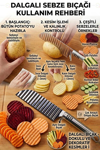 MAİN SHOP Şekilli Patates Kesici Bıçak, Sebze Zigzag Kesme Bıçağı M-1685