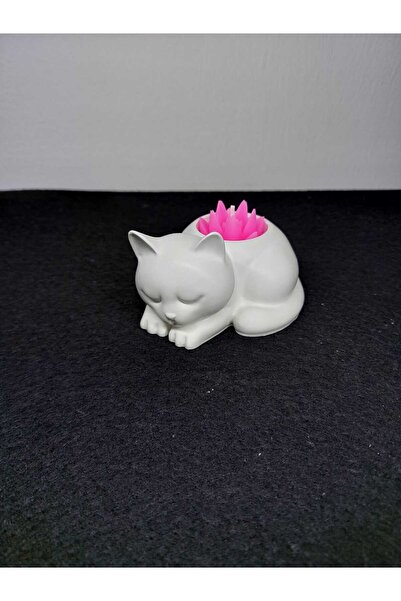 Venefica Candle Kedi görünümlü tealight mumluk ve pembe mum