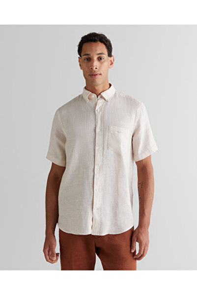 Gant Erkek Bej Regular Fit Klasik Yaka Keten Gömlek