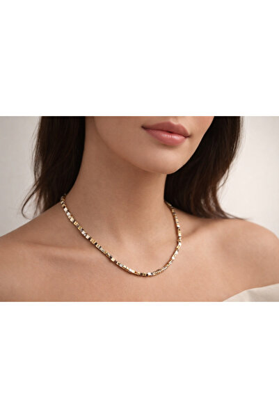 Theory Jewelry Combine Square Kolye I Gold Silver Mix I Kare Boncuk I Paslanm...