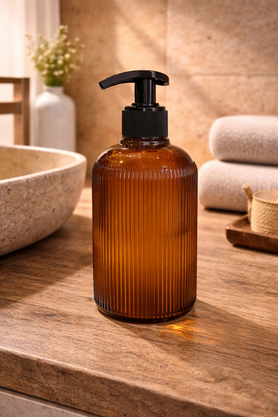 ANGDESİGN Δοχείο υγρού σαπουνιού Deniz Cam Single-Amber •• Πιάτο νιπτήρα για ...