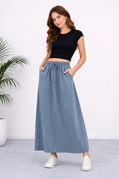 İDOL GİYİM Women's TENCEL™ Elastic Waist Long Skirt