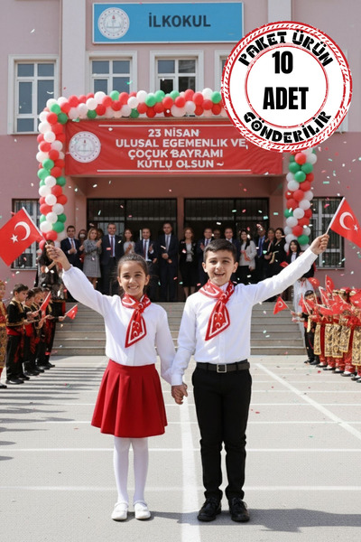 Walkenzo Türk Bayrağı Desenli Kravat Formlu Çocuk Fular (10 Adet)