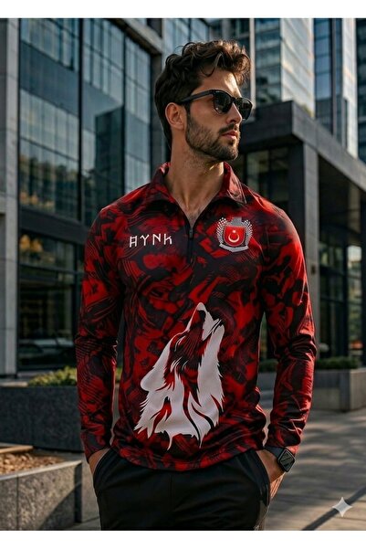kalawear PW Türkiye-Bozkurt baskılı yarım fermuarlı premium Sweatshirt