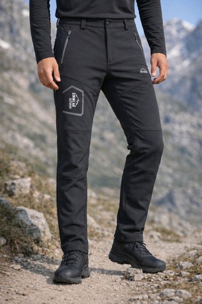 Sınwear Sinwear Men's Black Winter Fleece-Lined S Water-Repellent Ü Windproof Outdoor Softshell Pants