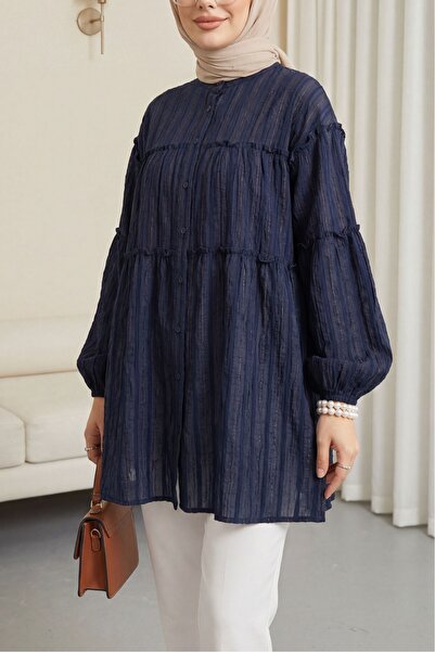 Modamorfo Τουνίκ με όρθιο γιακά, ριγέ με λάμψη, μανίκι μπαλόνι, oversized, απ...