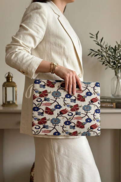 CLUTCH Etnik Desenli Bez Cüzdan / El Çantası – Fermuarlı Organizer Orta