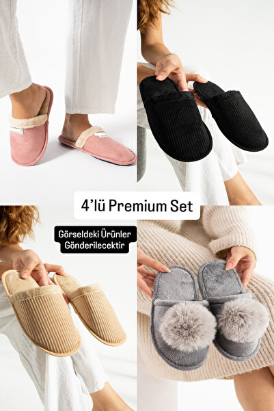 MODA BULVARI Σετ 4 παντόφλες σπιτιού κλειστές μπροστινές παντόφλες δώρου Παντ...