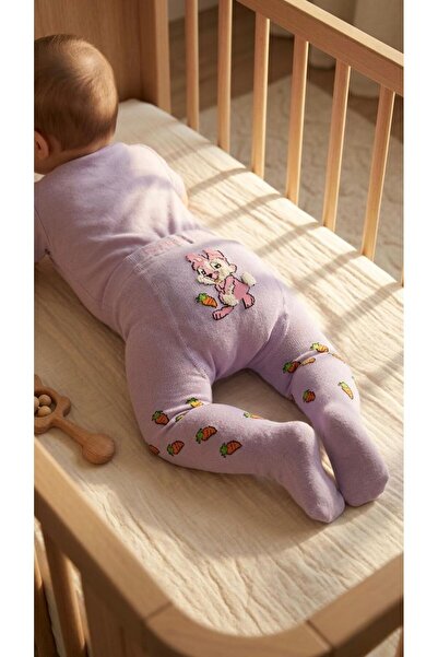 Miniday Baby 2'li Kız Bebek & Çocuk Pamuklu Düz Renkli Külotlu Çorap Yeni Doğ...