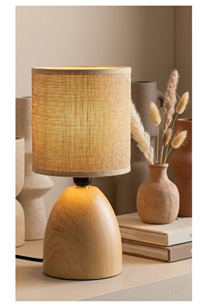 QAWAFIL HOME A spherical lamp, 27 cm high, with a wooden design and natural d...