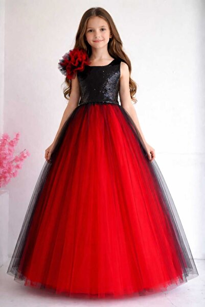 BOZTAŞ BEBE Rochie de seara rosie cu paiete si tarlatan pentru fete