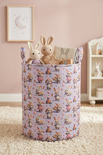 Paris Home Rabbit Printed Foldable Dirty Laundry and Kids Toy Basket – Multi-...