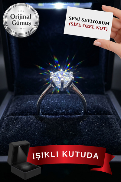 CARAT STONE Işıklı Kutuda 1 Carat Kadın Gümüş Tektaş Yüzük