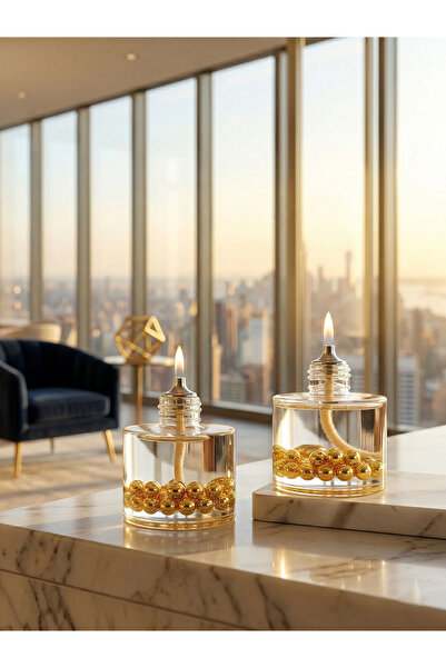 impeRiums Gold Pearl Cylinder Dekoratif Kandil Mum 2'li Set