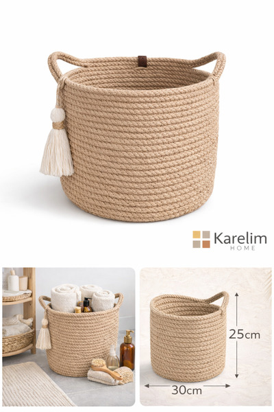 karelim home سلة تنظيم ديكورية متعددة الأغراض من الخوص البوهيمي، وعاء زهور 30x25