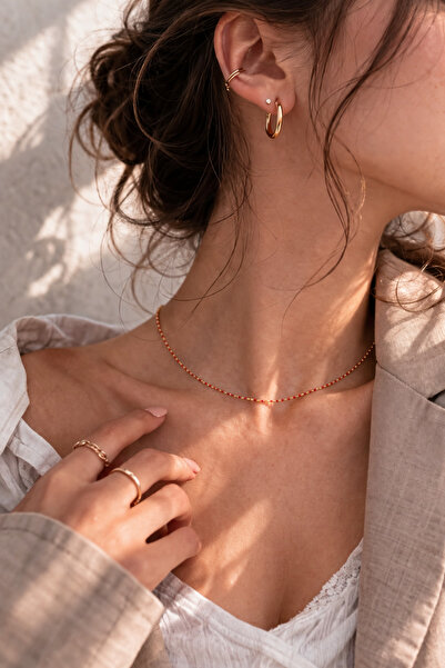 Own Jewelry Minimal Mineli Top Zincir Kolye 925 Ayar Gümüş 14 Ayar Mikron Alt...