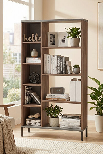 Yurudesign New Home Kitaplık Metal Ayaklı Beton-kahve Hm8-cg