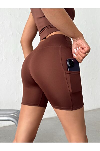 OPENDO Μίνι σορτς γυναικείο ελαστικό κολάν με εφέ συσπειρώματος ψηλής μέσης μ...