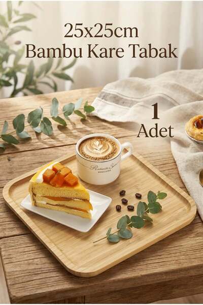 ERKUGO 1 Adet Bambu Kare Servis Tabağı, Sunum Tabağı (25X25 CM)