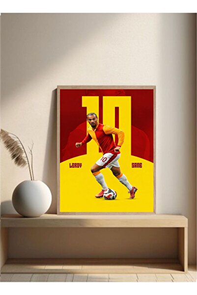 MOR TABLO Leroy Sane Poster Tek Parça Doğal Ahşap Çerçeveli Tablo