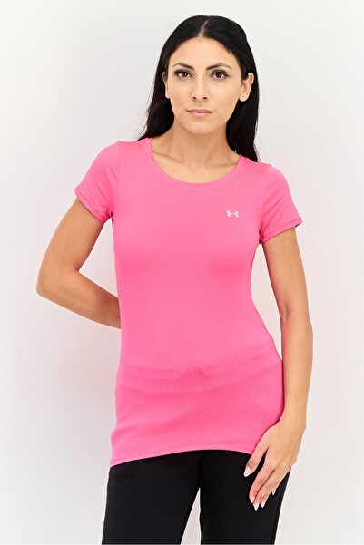 Under Armour تي شيرت رياضي نسائي مناسب للتدريب بشعار العلامة التجارية، وردي غامق