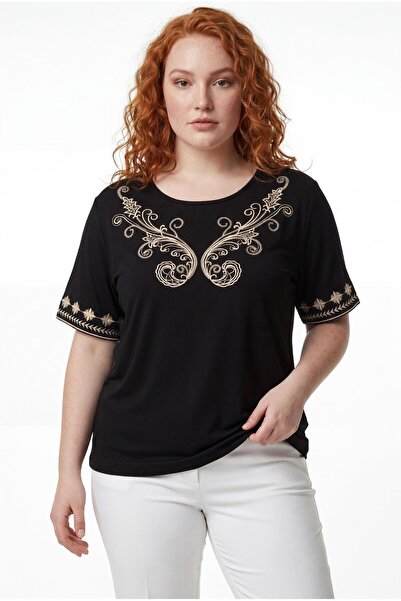 Ebsumu Γυναικεία μπλούζα μεγάλου μεγέθους με κέντημα στα μανίκια και στο μπρο...