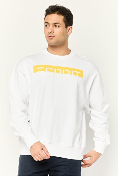 Esprit Men Crew Neck Long Sleeves Brand Logo Sweatshirts, White
