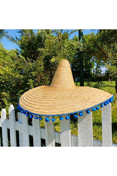 AKTEZ-EL Μπλε Μεγάλο Ψάθινο Αυθεντικό Μεξικάνικο Καπέλο