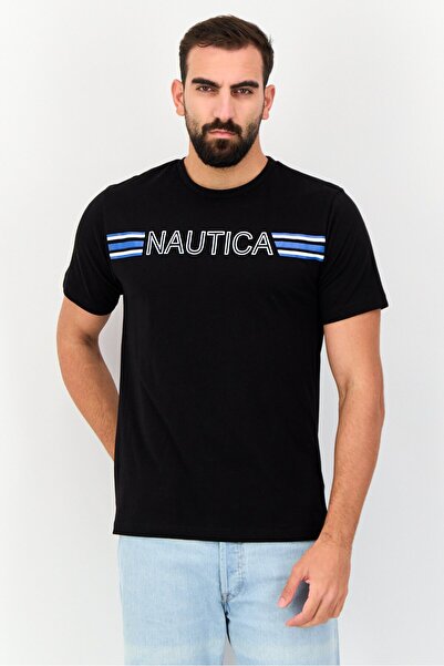 Nautica Men Crew Neck Short Sleeve Brand Logo T-Shirt, Black