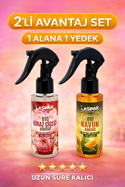 LASPAK 2’li Sprey Oto Kokusu Seti Uzun Süre Kalıcı Ferah Araç Parfümü Kavun-K...