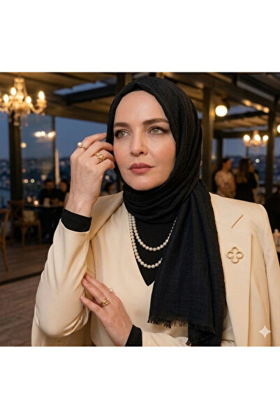 Nazellaa سلسلة آيا شال قطني رفيع مسطح من سلسلة آيا باللون الأسود