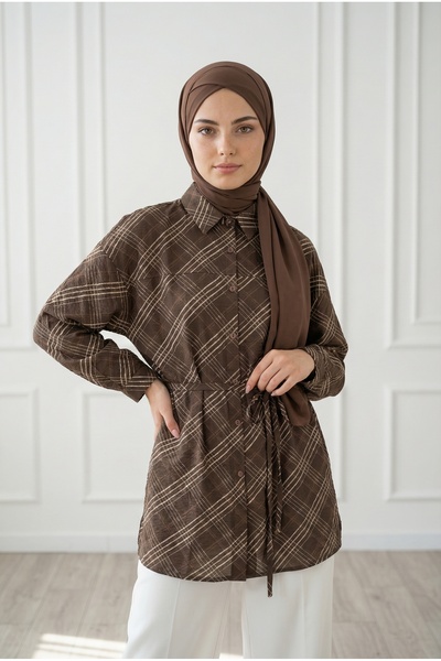 BENAHOLL Πουκάμισο με ρίγες και κορδόνια Ayaz Robalı-PE266.1 Καφέ