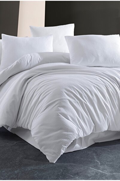 NazeninHome Σετ Παπλωματοθήκη Γκοφρέ 100% Βαμβακερό Λευκό |   Με σεντόνια