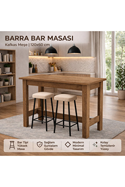 PASİFİC HOME Barra Bar Masası Yüksek Yemek Masası, Koyu Meşe, 120x60
