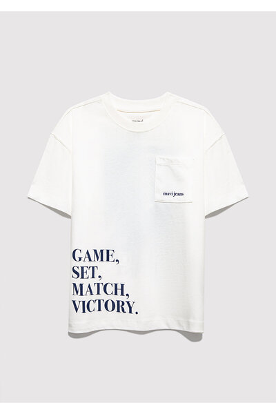 Mavi Tennis Club Bedrucktes Ecru-T-Shirt Oversize / Weit geschnitten 6610400-...