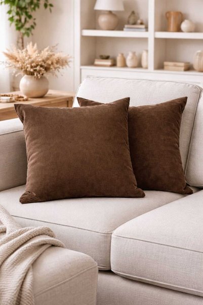 BURCIN HOME Brown Throw Pillow Cover 45X45 cm Set of Two Decorative Pillow Covers Modern Sofa Throw Pillow