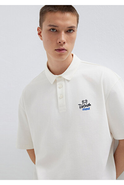 Mavi Logo Ecru Polo-T-Shirt Loose Fit / Lockerer, bequemer Schnitt 0613180-70057