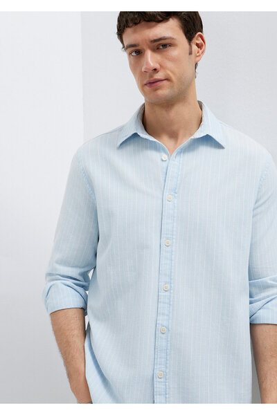 Mavi قميص مخطط بقصة عادية 0211967-91540