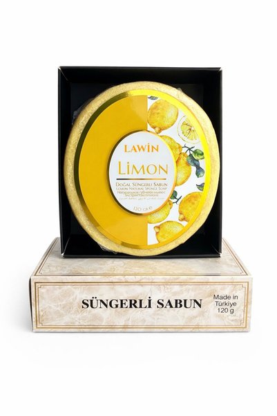 LAWİN Natural Sponge Soap with Lemon Extract – Bath Sponge, Exfoliating Effect, Rich Foam
