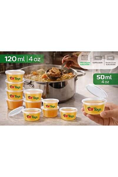ELF TOYS Sosluk sızdırmaz (25adet)120 ml mini saklama kabı et suyu , kemik su...