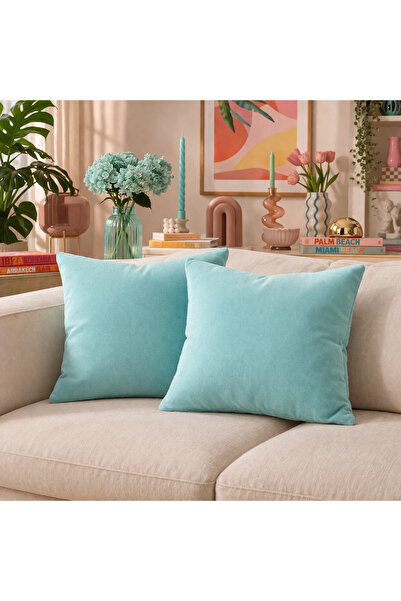 BURCIN HOME أخضر مائي غطاء وسادة 45x45 سم طقم من قطعتين D وسادة تزيينية كيس أ...